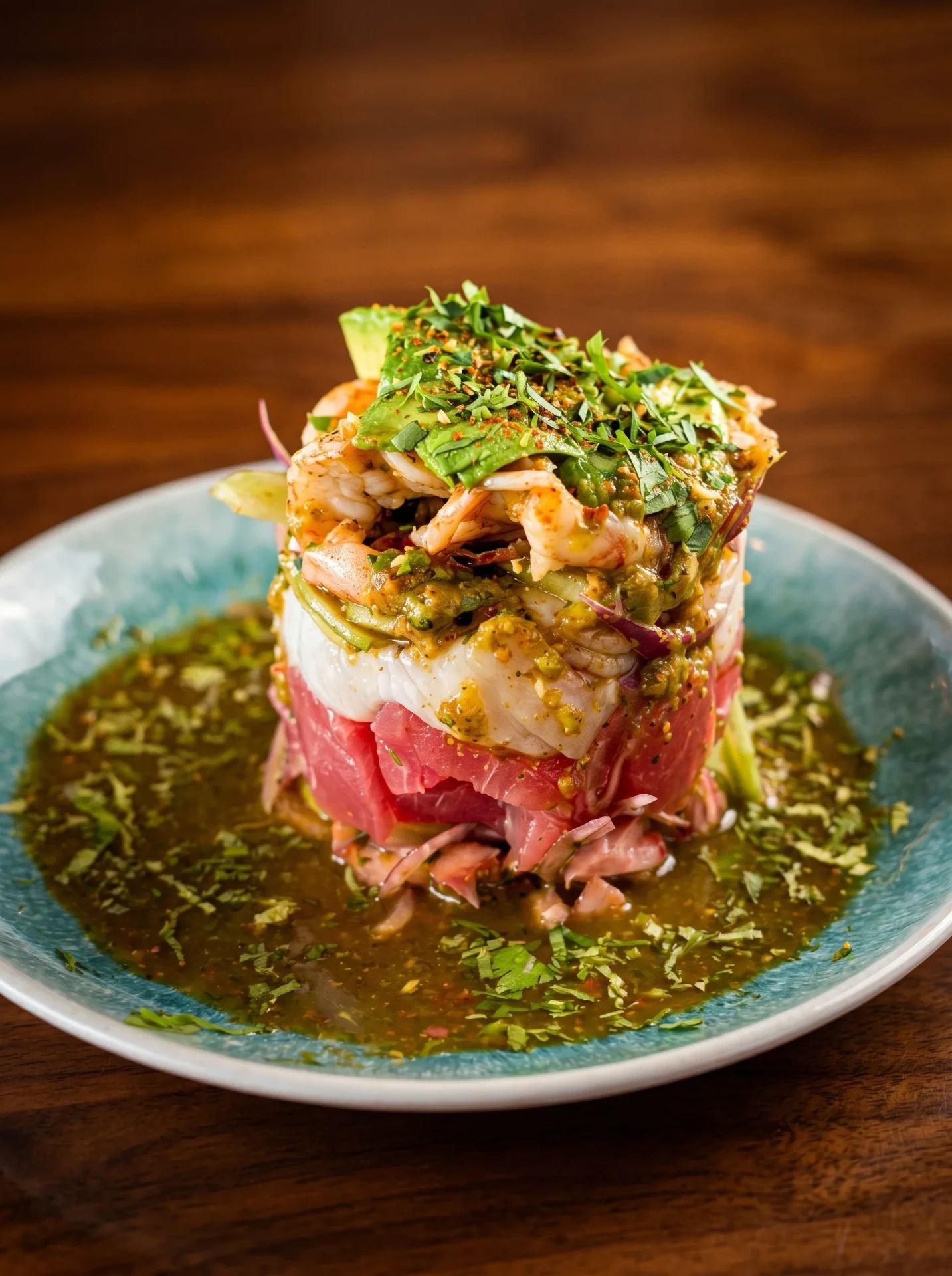 Atún Torre — tuna tower with avocado and herbs